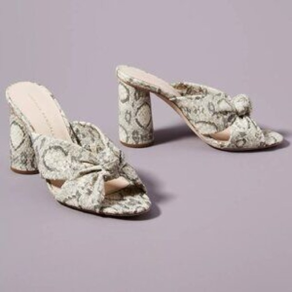 Loeffler Randall Coco Knotted Heels Size 7 in great condition gold snakeskin